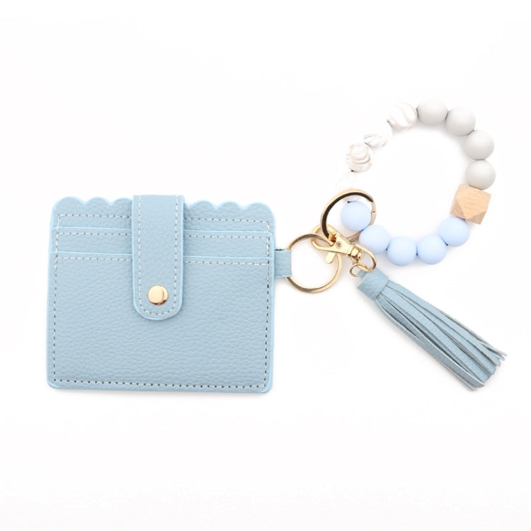 Portafoglio con bracciale in perline di silicone con nappa in PU con portachiavi, Sunflower, Yellow Leopard Print, Gray Blue, Black, 5 Mint Green, Light Purple, Pink, Khaki, 9 Mint Green, Cherry Blossom Pink, Marble