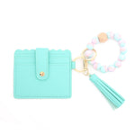 Portafoglio con bracciale in perline di silicone con nappa in PU con portachiavi, Sunflower, Yellow Leopard Print, Gray Blue, Black, 5 Mint Green, Light Purple, Pink, Khaki, 9 Mint Green, Cherry Blossom Pink, Marble