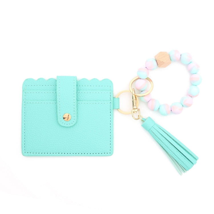 Portafoglio con bracciale in perline di silicone con nappa in PU con portachiavi, Sunflower, Yellow Leopard Print, Gray Blue, Black, 5 Mint Green, Light Purple, Pink, Khaki, 9 Mint Green, Cherry Blossom Pink, Marble