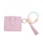 Portafoglio con bracciale in perline di silicone con nappa in PU con portachiavi, Sunflower, Yellow Leopard Print, Gray Blue, Black, 5 Mint Green, Light Purple, Pink, Khaki, 9 Mint Green, Cherry Blossom Pink, Marble