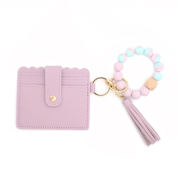 Portafoglio con bracciale in perline di silicone con nappa in PU con portachiavi, Sunflower, Yellow Leopard Print, Gray Blue, Black, 5 Mint Green, Light Purple, Pink, Khaki, 9 Mint Green, Cherry Blossom Pink, Marble