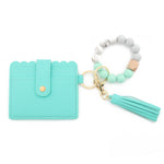 Portafoglio con bracciale in perline di silicone con nappa in PU con portachiavi, Sunflower, Yellow Leopard Print, Gray Blue, Black, 5 Mint Green, Light Purple, Pink, Khaki, 9 Mint Green, Cherry Blossom Pink, Marble