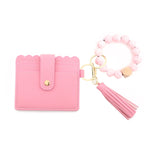 Portafoglio con bracciale in perline di silicone con nappa in PU con portachiavi, Sunflower, Yellow Leopard Print, Gray Blue, Black, 5 Mint Green, Light Purple, Pink, Khaki, 9 Mint Green, Cherry Blossom Pink, Marble