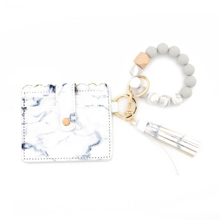Portafoglio con bracciale in perline di silicone con nappa in PU con portachiavi, Sunflower, Yellow Leopard Print, Gray Blue, Black, 5 Mint Green, Light Purple, Pink, Khaki, 9 Mint Green, Cherry Blossom Pink, Marble