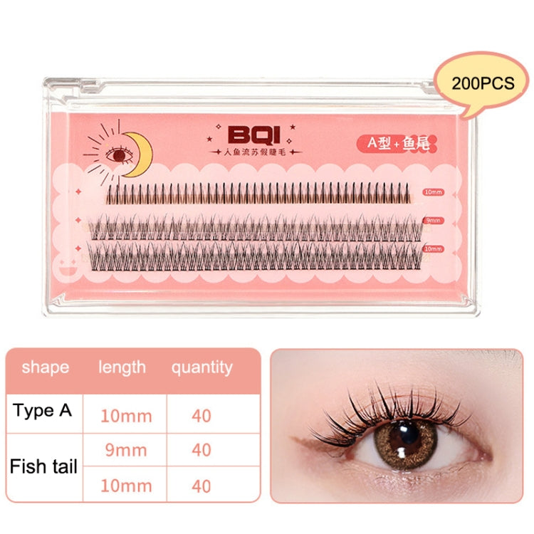 BQI B7229 Ciglia finte sottili tridimensionali arricciate naturali leggere, stile:, Type A+Fishtail (120PCS), Type A+Fishtail (200PCS), Type A+Fishtail+Undercib (200PCS)