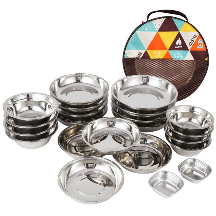 CLS Piatto piano portatile in acciaio inossidabile Posate da campeggio all'aperto, 22 PCS / Set