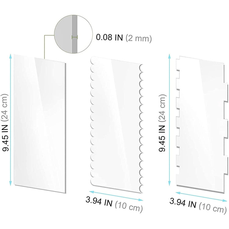 Set di strumenti per lisciare il raschietto per torta in acrilico trasparente 6 in 1, 6 In 1