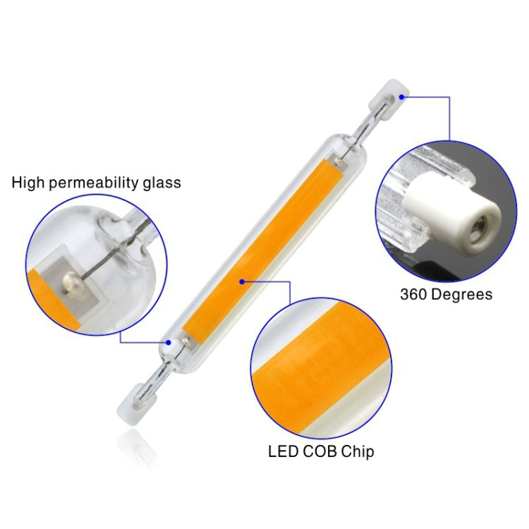 R7S LED COB Dimmer Lampada in vetro Luce plug-in orizzontale a doppia estremità, 78MM 10W, 118mm 20W