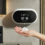 W2 Dispenser automatico di sapone in schiuma con ricarica USB a parete con visualizzazione della temperatura del tempo, White, Black