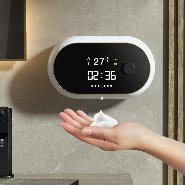 W2 Dispenser automatico di sapone in schiuma con ricarica USB a parete con visualizzazione della temperatura del tempo, White, Black