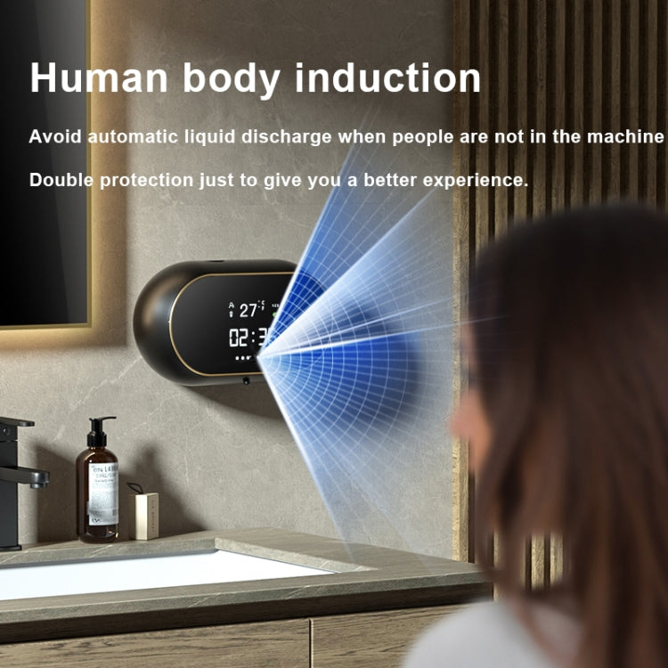 W2 Dispenser automatico di sapone in schiuma con ricarica USB a parete con visualizzazione della temperatura del tempo, White, Black