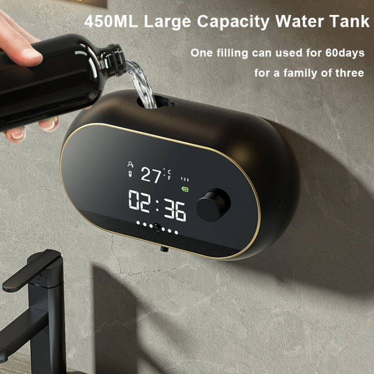 W2 Dispenser automatico di sapone in schiuma con ricarica USB a parete con visualizzazione della temperatura del tempo, White, Black