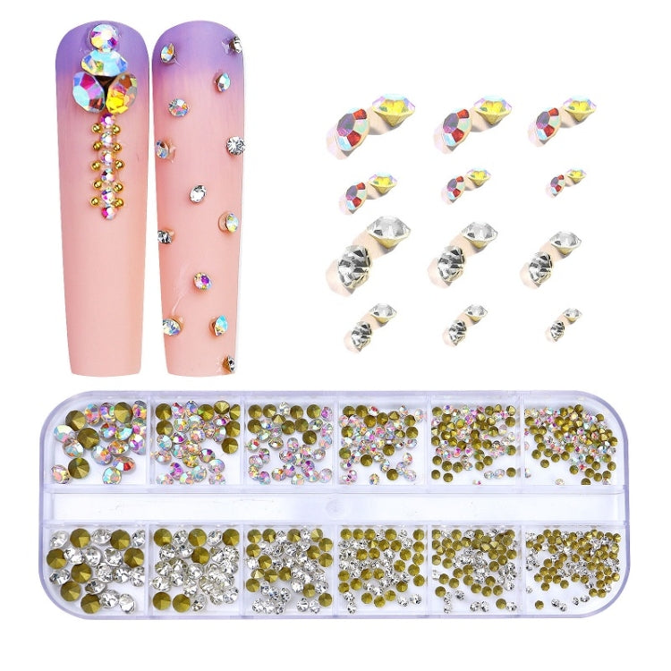 Decorazione per unghie con strass per unghie a forma di fondo piatto a 12 griglie, 01, 02, 03, 04, 05, 06, 07, 08, 10, 11, 12, 13, 14, 15, 16, 18, 19, 20, 21, 22, 23, 24, 25, 26
