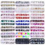 Decorazione per unghie con strass per unghie a forma di fondo piatto a 12 griglie, 01, 02, 03, 04, 05, 06, 07, 08, 10, 11, 12, 13, 14, 15, 16, 18, 19, 20, 21, 22, 23, 24, 25, 26
