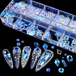 Decorazione per unghie con strass per unghie a forma di fondo piatto a 12 griglie, 01, 02, 03, 04, 05, 06, 07, 08, 10, 11, 12, 13, 14, 15, 16, 18, 19, 20, 21, 22, 23, 24, 25, 26