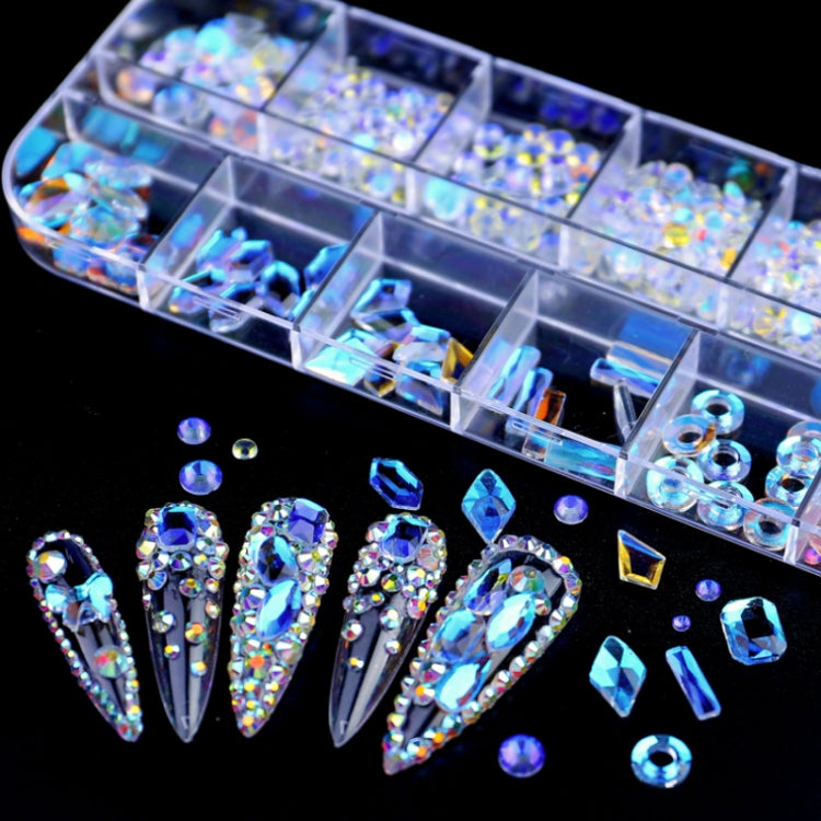 Decorazione per unghie con strass per unghie a forma di fondo piatto a 12 griglie, 01, 02, 03, 04, 05, 06, 07, 08, 10, 11, 12, 13, 14, 15, 16, 18, 19, 20, 21, 22, 23, 24, 25, 26