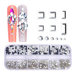 Decorazione per unghie con strass per unghie a forma di fondo piatto a 12 griglie, 01, 02, 03, 04, 05, 06, 07, 08, 10, 11, 12, 13, 14, 15, 16, 18, 19, 20, 21, 22, 23, 24, 25, 26