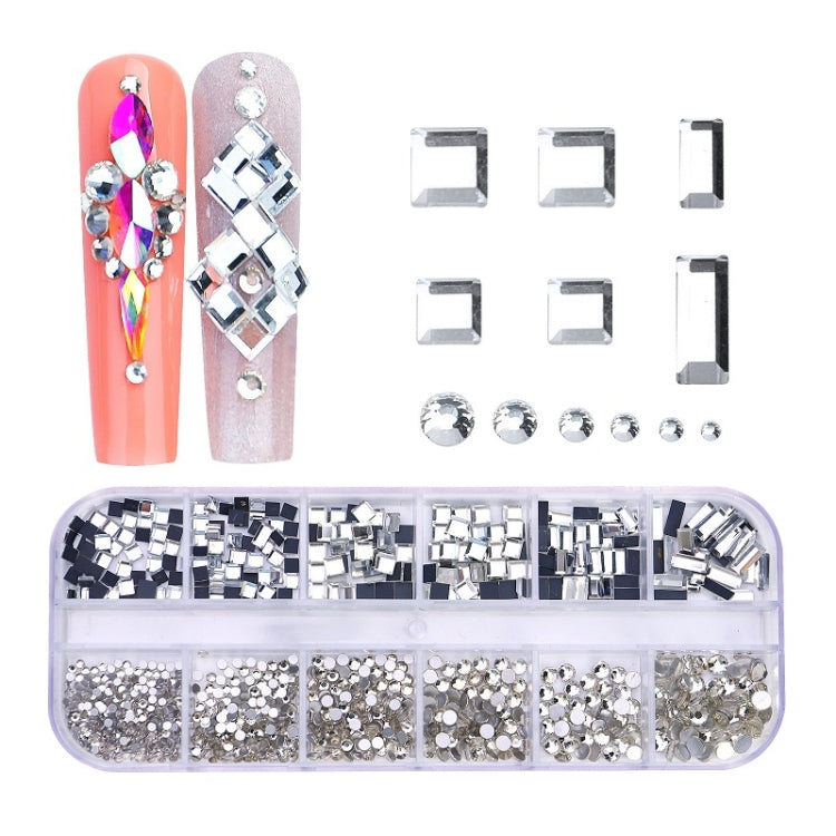 Decorazione per unghie con strass per unghie a forma di fondo piatto a 12 griglie, 01, 02, 03, 04, 05, 06, 07, 08, 10, 11, 12, 13, 14, 15, 16, 18, 19, 20, 21, 22, 23, 24, 25, 26