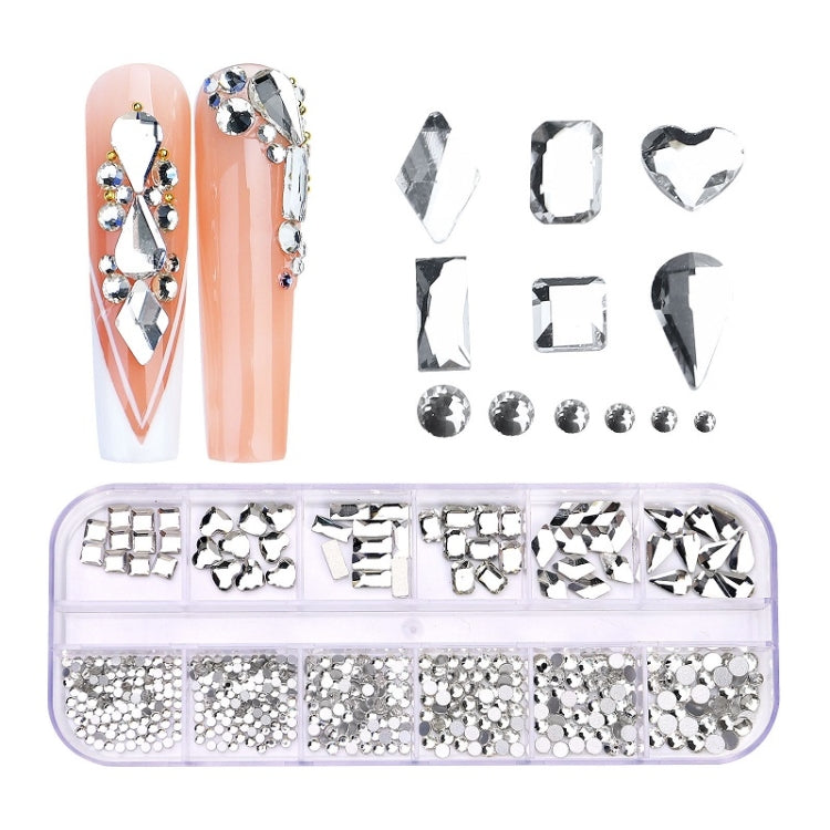 Decorazione per unghie con strass per unghie a forma di fondo piatto a 12 griglie, 01, 02, 03, 04, 05, 06, 07, 08, 10, 11, 12, 13, 14, 15, 16, 18, 19, 20, 21, 22, 23, 24, 25, 26