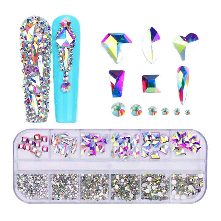 Decorazione per unghie con strass per unghie a forma di fondo piatto a 12 griglie, 01, 02, 03, 04, 05, 06, 07, 08, 10, 11, 12, 13, 14, 15, 16, 18, 19, 20, 21, 22, 23, 24, 25, 26