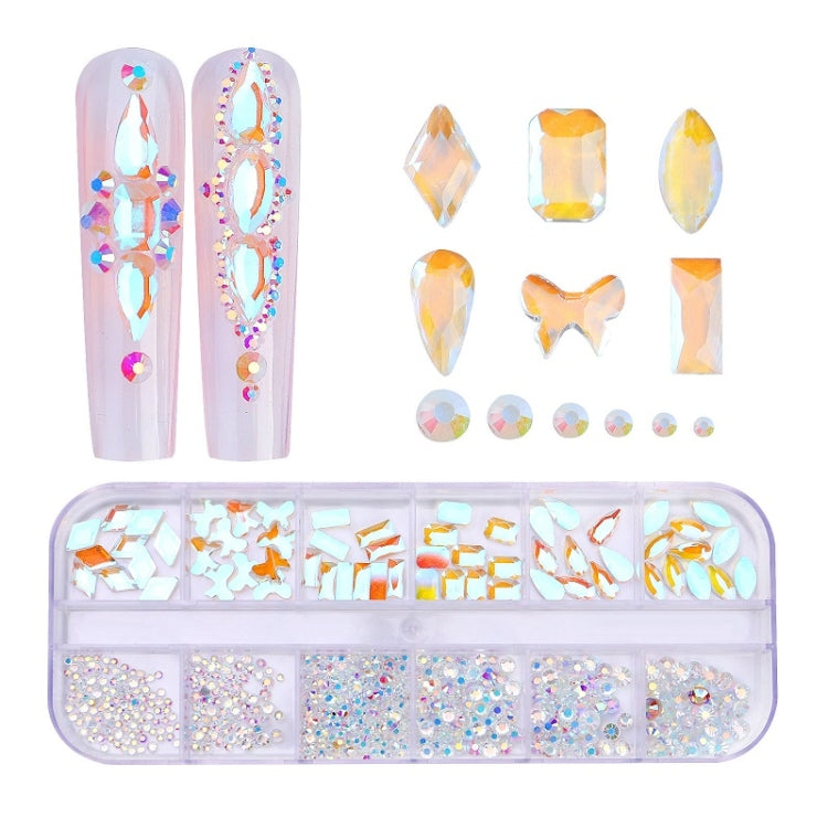 Decorazione per unghie con strass per unghie a forma di fondo piatto a 12 griglie, 01, 02, 03, 04, 05, 06, 07, 08, 10, 11, 12, 13, 14, 15, 16, 18, 19, 20, 21, 22, 23, 24, 25, 26