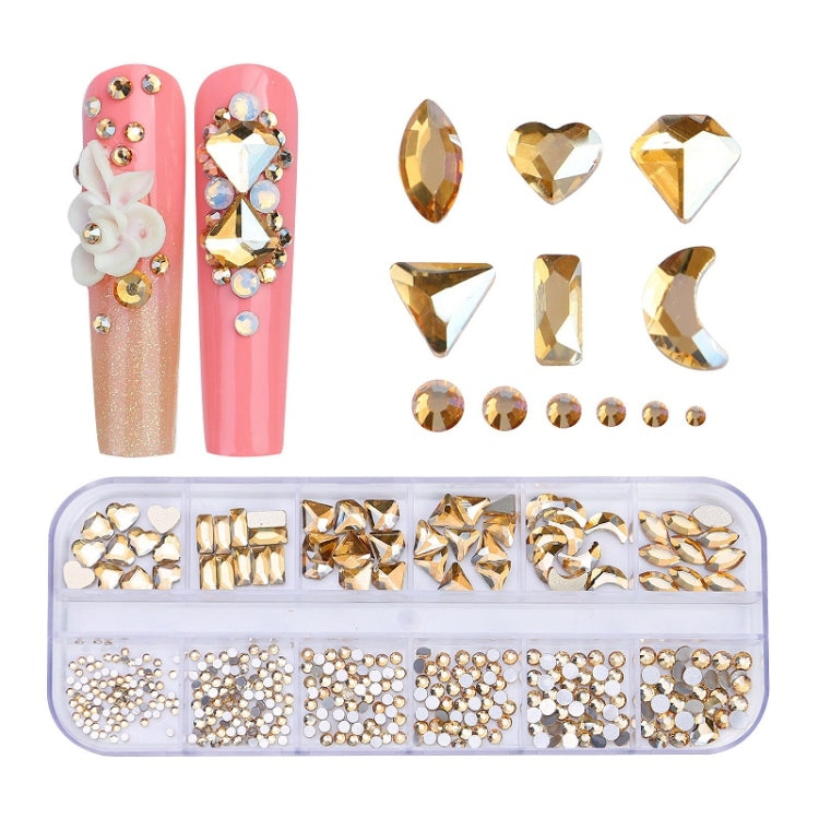 Decorazione per unghie con strass per unghie a forma di fondo piatto a 12 griglie, 01, 02, 03, 04, 05, 06, 07, 08, 10, 11, 12, 13, 14, 15, 16, 18, 19, 20, 21, 22, 23, 24, 25, 26