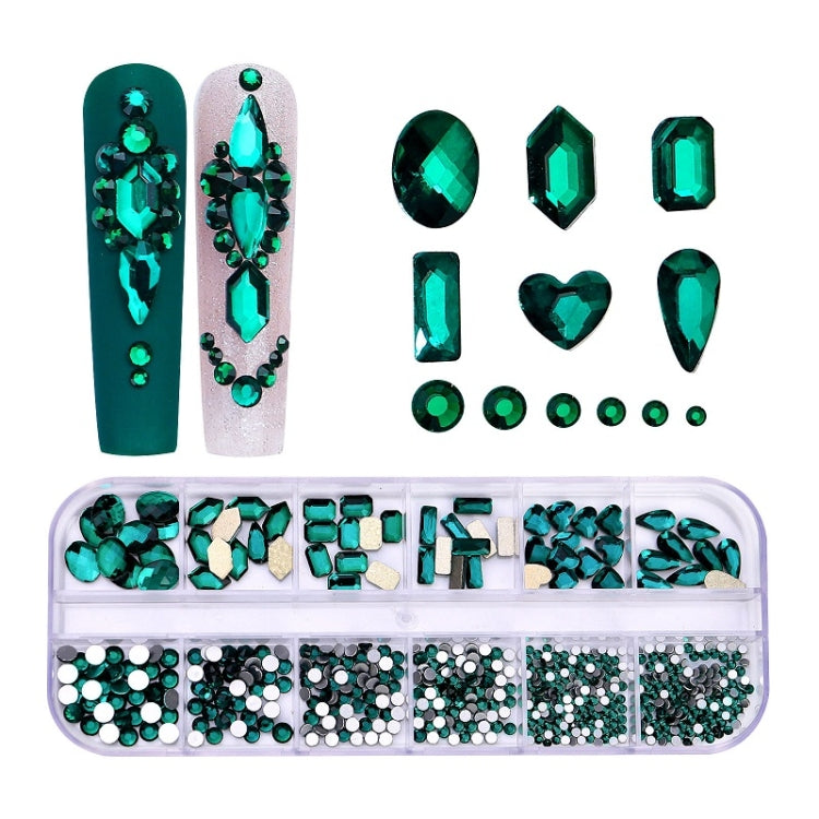 Decorazione per unghie con strass per unghie a forma di fondo piatto a 12 griglie, 01, 02, 03, 04, 05, 06, 07, 08, 10, 11, 12, 13, 14, 15, 16, 18, 19, 20, 21, 22, 23, 24, 25, 26