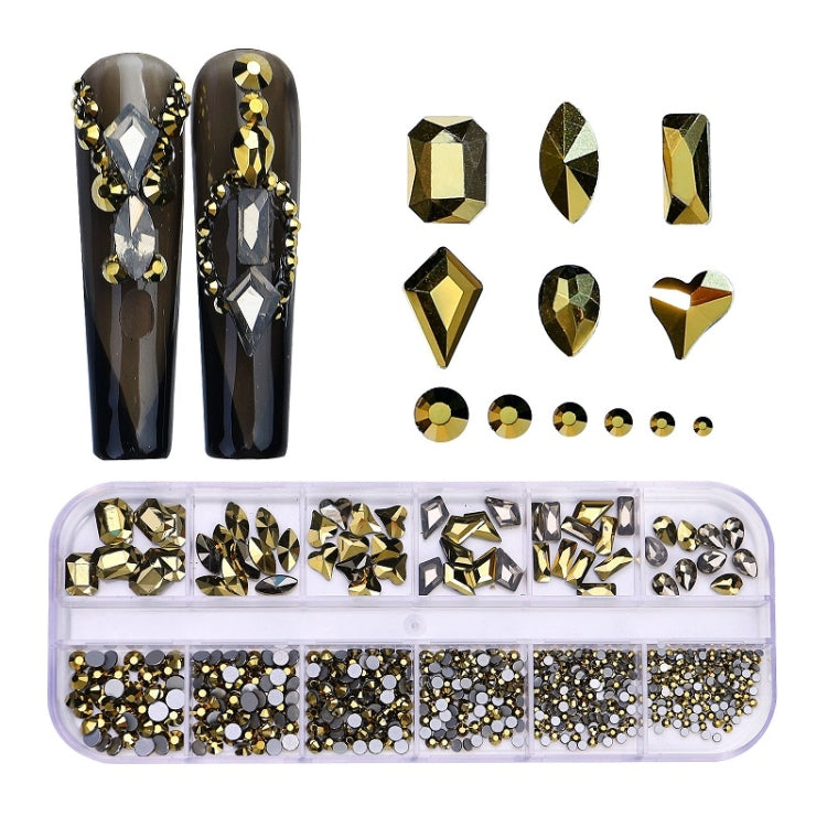 Decorazione per unghie con strass per unghie a forma di fondo piatto a 12 griglie, 01, 02, 03, 04, 05, 06, 07, 08, 10, 11, 12, 13, 14, 15, 16, 18, 19, 20, 21, 22, 23, 24, 25, 26
