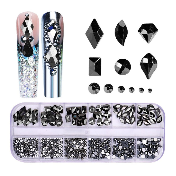Decorazione per unghie con strass per unghie a forma di fondo piatto a 12 griglie, 01, 02, 03, 04, 05, 06, 07, 08, 10, 11, 12, 13, 14, 15, 16, 18, 19, 20, 21, 22, 23, 24, 25, 26