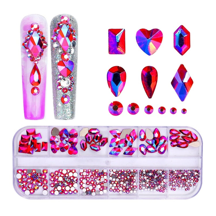 Decorazione per unghie con strass per unghie a forma di fondo piatto a 12 griglie, 01, 02, 03, 04, 05, 06, 07, 08, 10, 11, 12, 13, 14, 15, 16, 18, 19, 20, 21, 22, 23, 24, 25, 26