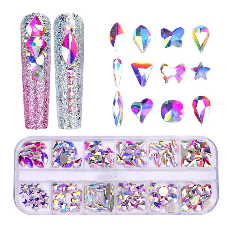 Decorazione per unghie con strass per unghie a forma di fondo piatto a 12 griglie, 01, 02, 03, 04, 05, 06, 07, 08, 10, 11, 12, 13, 14, 15, 16, 18, 19, 20, 21, 22, 23, 24, 25, 26