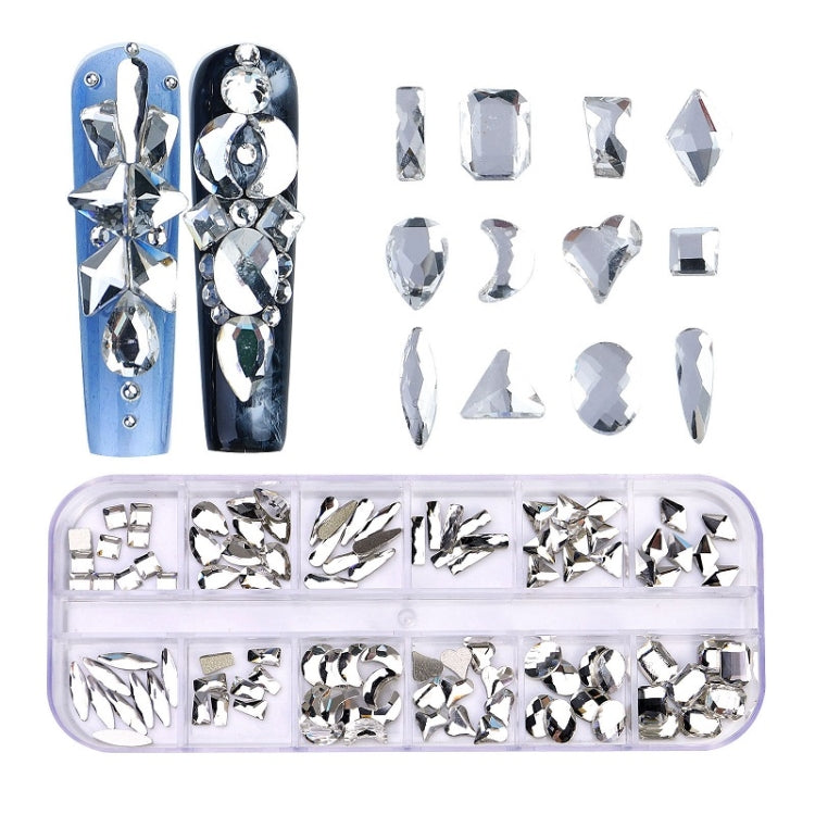 Decorazione per unghie con strass per unghie a forma di fondo piatto a 12 griglie, 01, 02, 03, 04, 05, 06, 07, 08, 10, 11, 12, 13, 14, 15, 16, 18, 19, 20, 21, 22, 23, 24, 25, 26