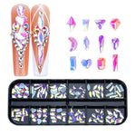 Decorazione per unghie con strass per unghie a forma di fondo piatto a 12 griglie, 01, 02, 03, 04, 05, 06, 07, 08, 10, 11, 12, 13, 14, 15, 16, 18, 19, 20, 21, 22, 23, 24, 25, 26