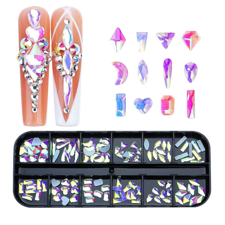 Decorazione per unghie con strass per unghie a forma di fondo piatto a 12 griglie, 01, 02, 03, 04, 05, 06, 07, 08, 10, 11, 12, 13, 14, 15, 16, 18, 19, 20, 21, 22, 23, 24, 25, 26