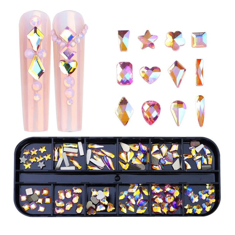 Decorazione per unghie con strass per unghie a forma di fondo piatto a 12 griglie, 01, 02, 03, 04, 05, 06, 07, 08, 10, 11, 12, 13, 14, 15, 16, 18, 19, 20, 21, 22, 23, 24, 25, 26