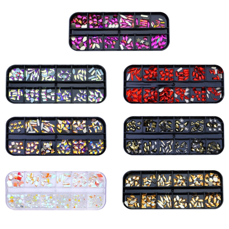Decorazione per unghie con strass per unghie a forma di fondo piatto a 12 griglie, 28