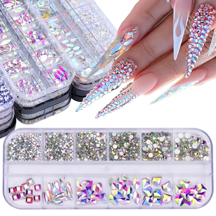 Decorazione per unghie con strass per unghie a forma di fondo piatto a 12 griglie, 28