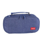 Borsa per penne in tela per cancelleria portatile multistrato di grande capacità, Black, Green, Grey, Pink, Navy Blue, Blue