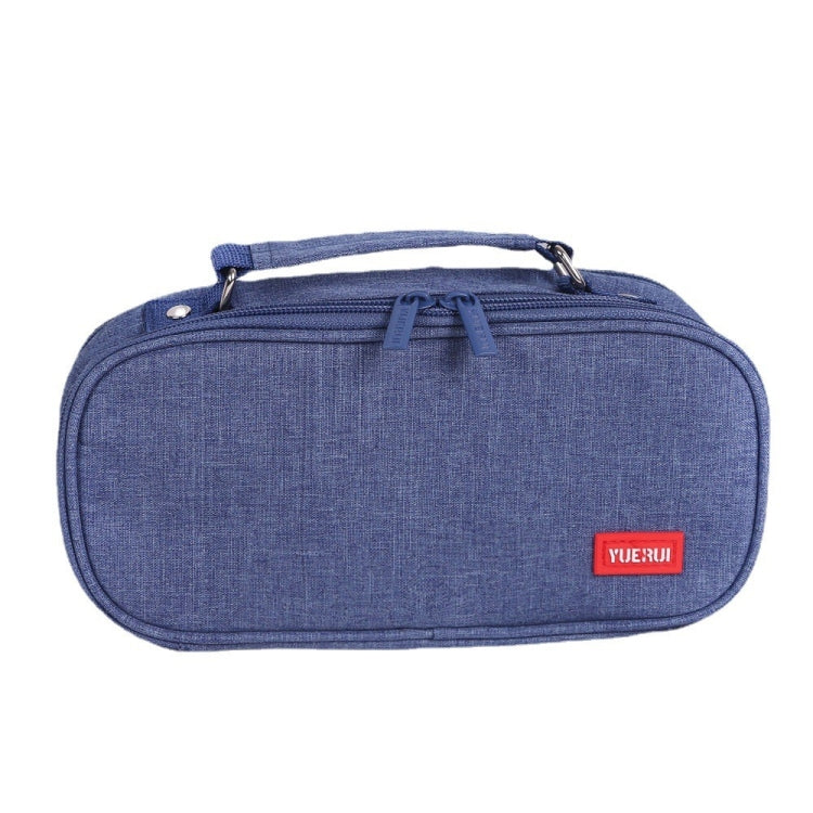 Borsa per penne in tela per cancelleria portatile multistrato di grande capacità, Black, Green, Grey, Pink, Navy Blue, Blue