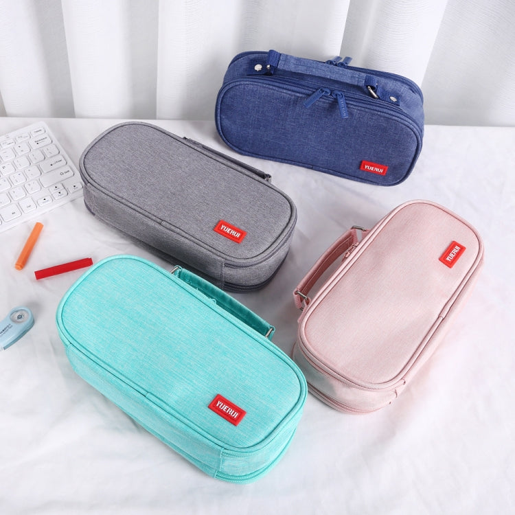 Borsa per penne in tela per cancelleria portatile multistrato di grande capacità, Black, Green, Grey, Pink, Navy Blue, Blue
