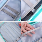 Borsa per penne in tela per cancelleria portatile multistrato di grande capacità, Black, Green, Grey, Pink, Navy Blue, Blue