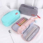 Borsa per penne in tela per cancelleria portatile multistrato di grande capacità, Black, Green, Grey, Pink, Navy Blue, Blue