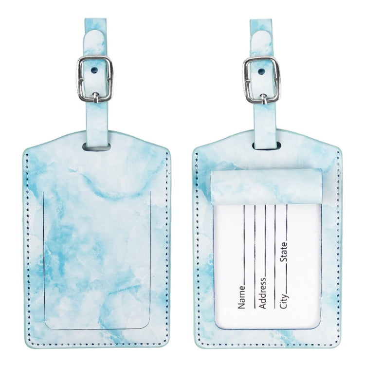 2 pezzi in pelle PU marmorizzata etichetta per bagagli bordo olio cucito con fibbia hardware in metallo