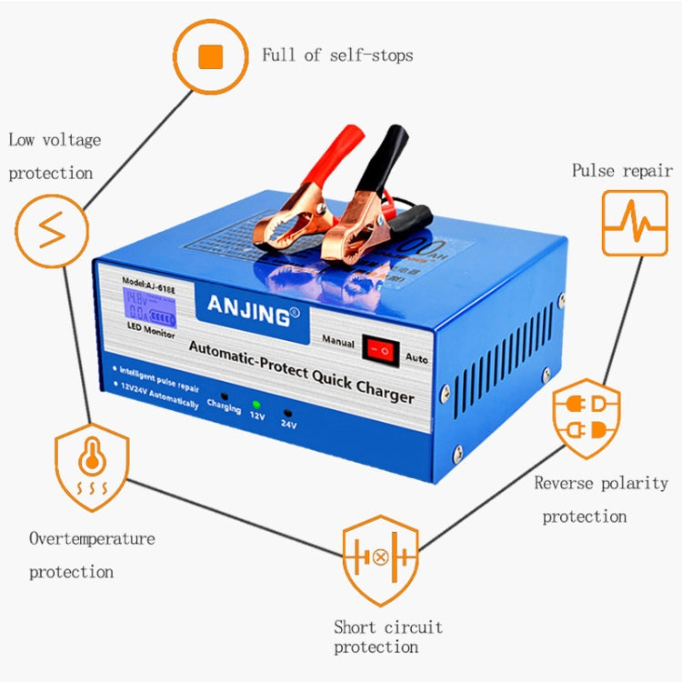 ANJING AJ-618E Riparatore di batterie per auto con caricabatteria, EU Plug, US Plug, UK Plug, AU Plug