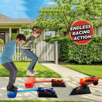 Pedal Catapult Launch Aerodynamic Car Genitore-figlio Corsa competitiva all'aperto, Red, Red + Blue Car, Blue, Blue + Red Car