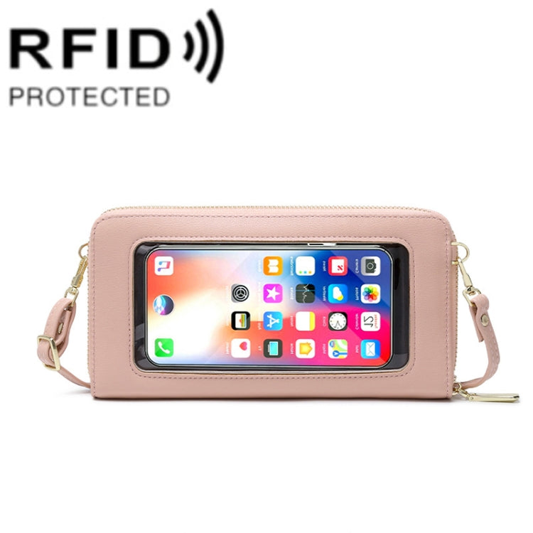 1665 RFID antifurto antifurto touch screen porta carte per telefono a tracolla, Black, Orange, Red Wine, Grey, Royal Blue, Pink