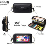 1665 RFID antifurto antifurto touch screen porta carte per telefono a tracolla, Black, Orange, Red Wine, Grey, Royal Blue, Pink