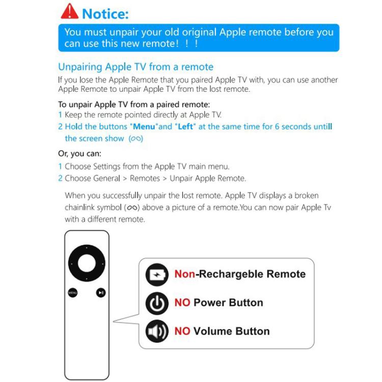Telecomando compatibile Apple TV 1/2/3 MC377LL/A
