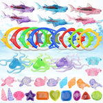 Giocattoli da piscina per immersioni Giocattoli estivi per bambini, 4PCS Torpedo, 5PCS Diving Stick, 3PCS Octopus, 4PCS Hard Ring, 4PCS Soft Ring, 3PCS Small Seaweed, 3PCS Big Seaweed, 8PCS Small Stones (large), 8PCS Big Stones (small), 4PCS Sea Horses...