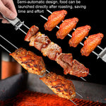 2 pezzi in acciaio inox semiautomatico a doppia testa forchetta per barbecue all'aperto, 2 PCS BBQ Tool